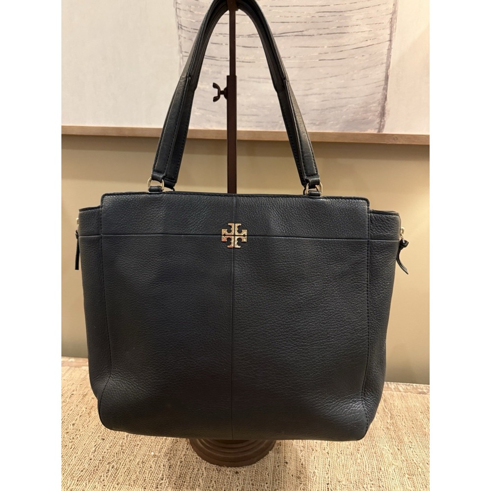 Tory Burch Ivy Side Zip Classic Black Pebbled Leather Large Shoulder Tote Bag